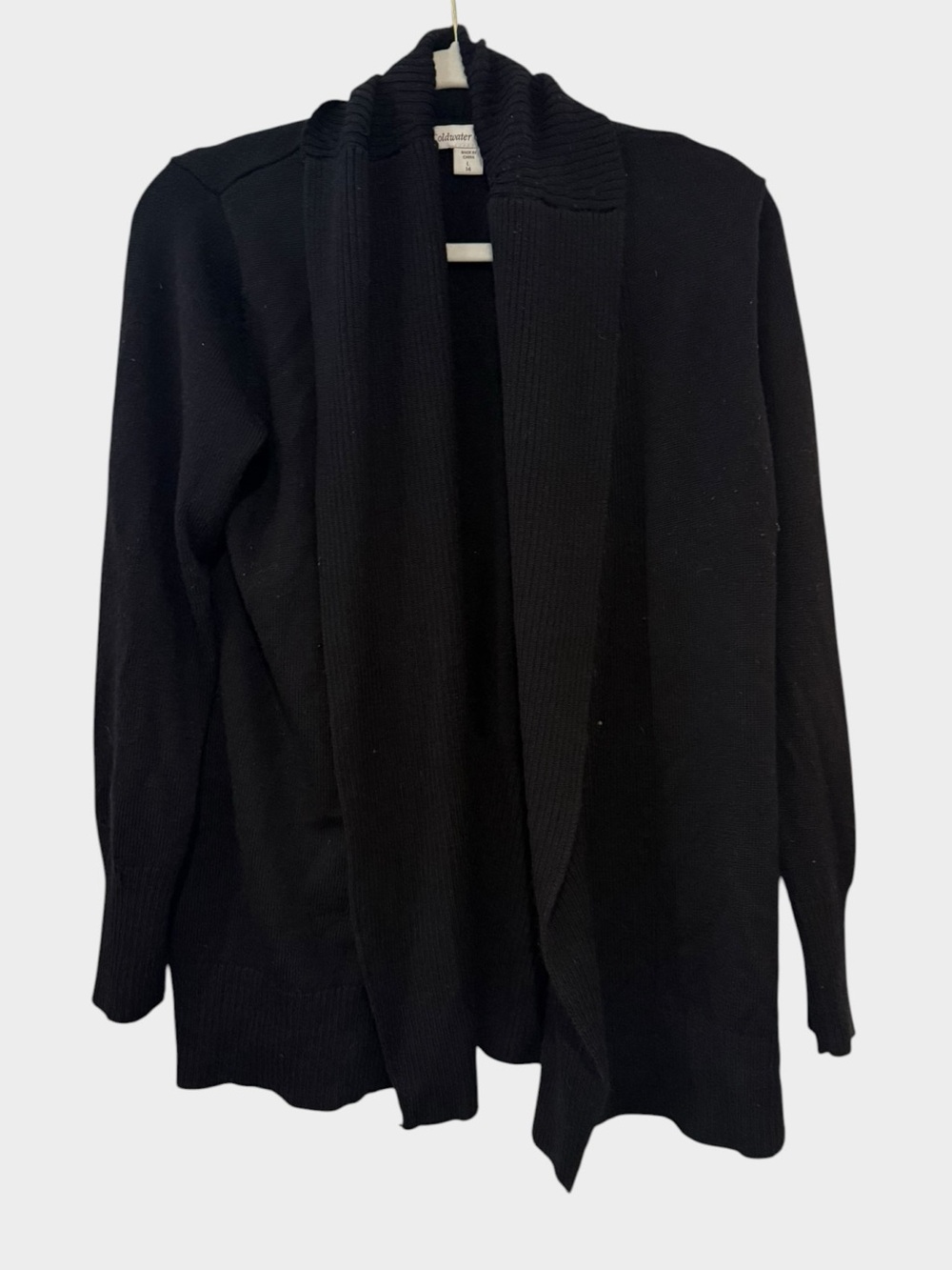 Coldwater Creek Large 14 Black Open Front Merino Wool Blend Cardigan Relaxed Fit